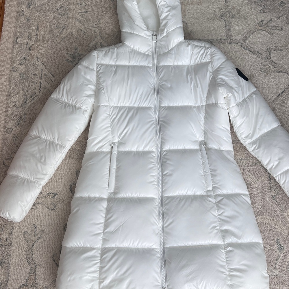 Save The Duck Women's White Hooded Puffer Coat Size L - Picture 2 of 9